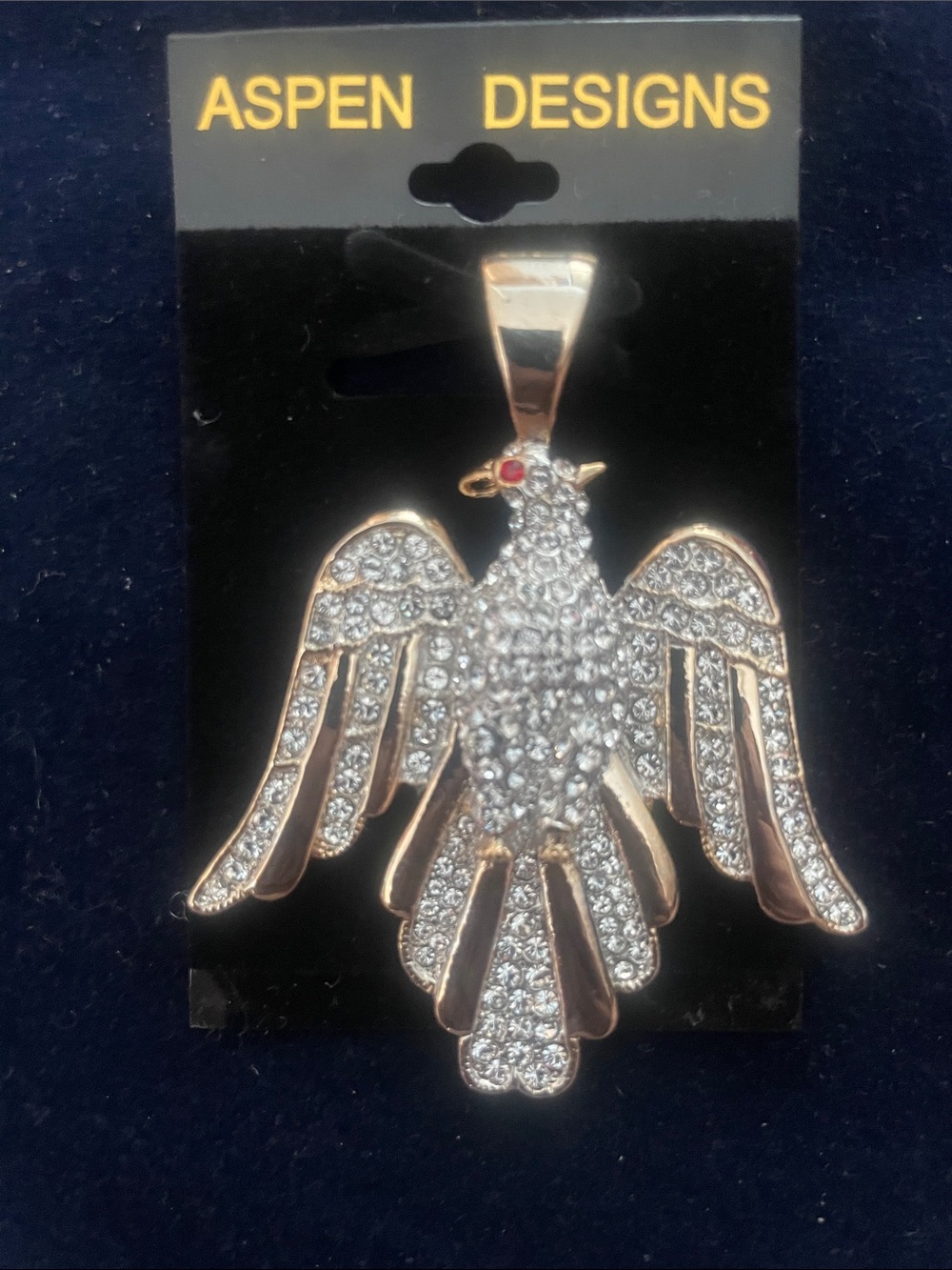 Gold Tone Rhinestone Eagle Pendant